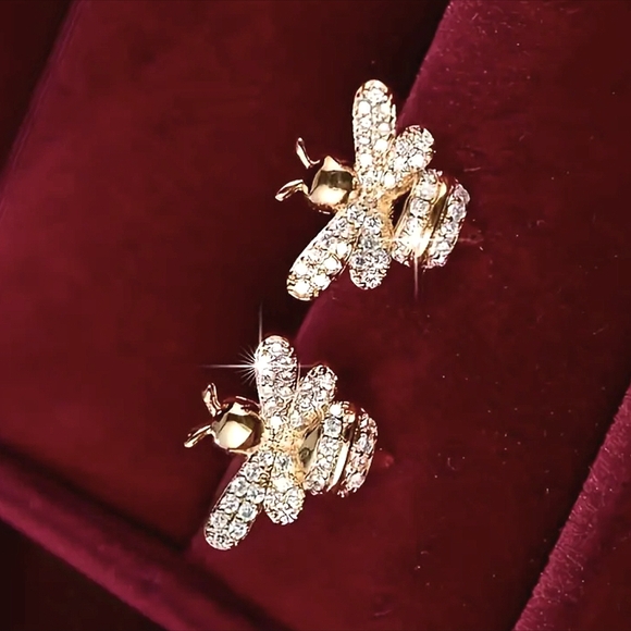 Blingy Bees Gold & CZ Earrings - Picture 4 of 4